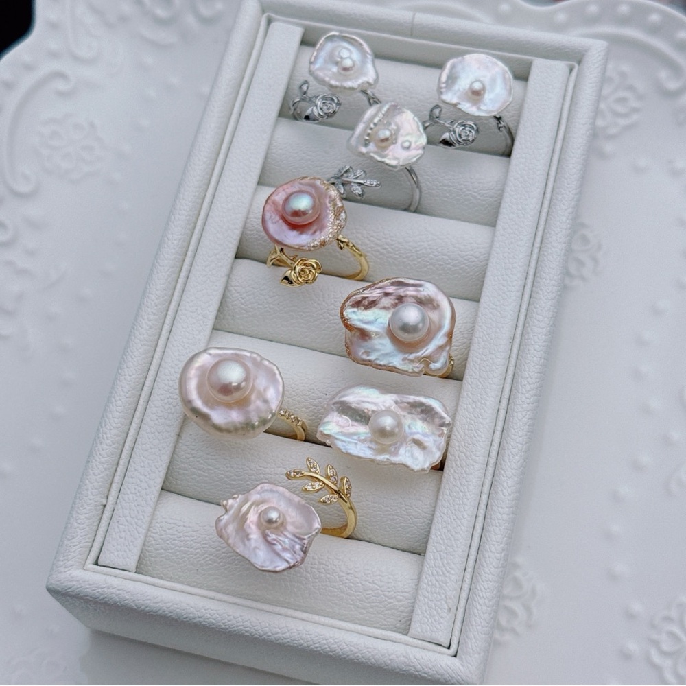 26R293 Handmade Freshwater Baroque Pearl Adjustable Ring Freesize - Picture 4 of 6